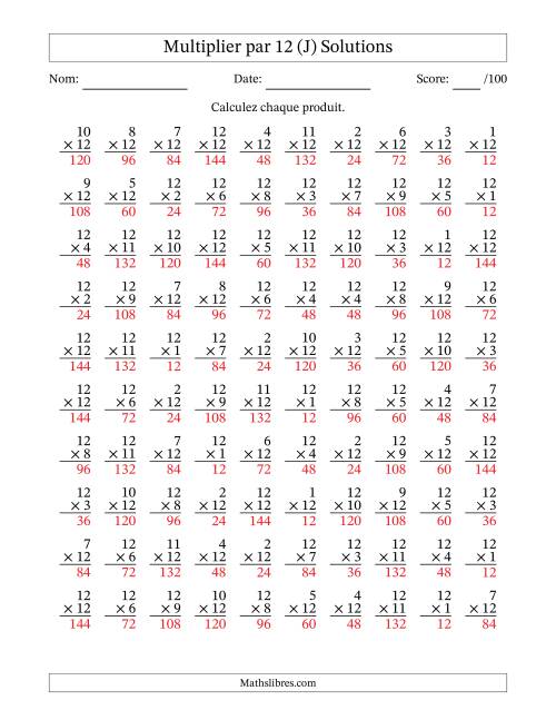 Multiplier (1 à 12) par 12 (100 Questions) (J) page 2