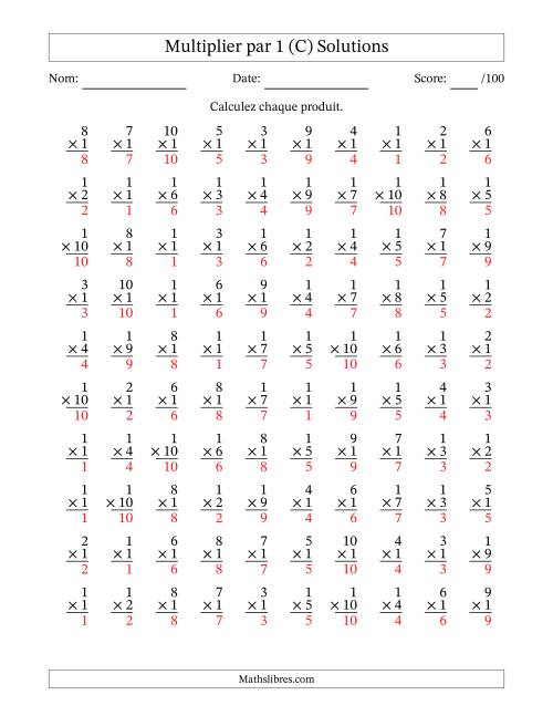 Multiplier (1 à 10) par 1 (100 Questions) (C) page 2
