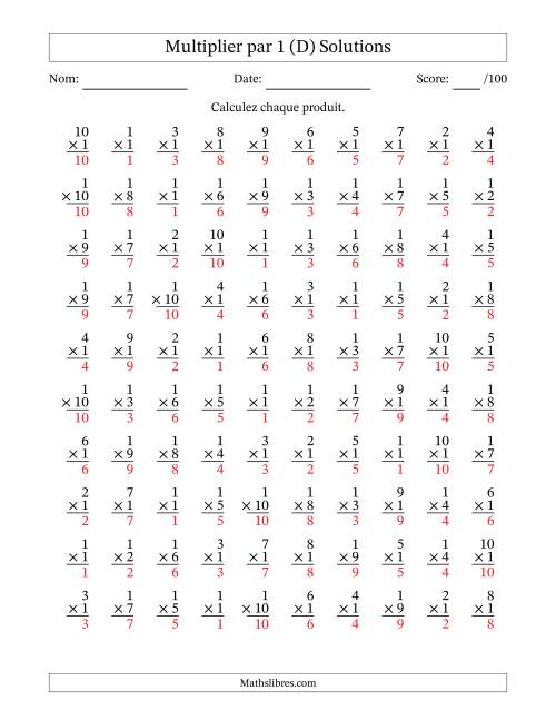 Multiplier (1 à 10) par 1 (100 Questions) (D) page 2
