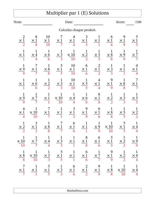 Multiplier (1 à 10) par 1 (100 Questions) (E) page 2