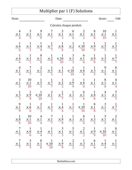 Multiplier (1 à 10) par 1 (100 Questions) (F) page 2