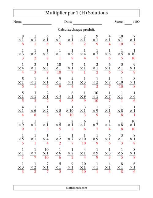 Multiplier (1 à 10) par 1 (100 Questions) (H) page 2