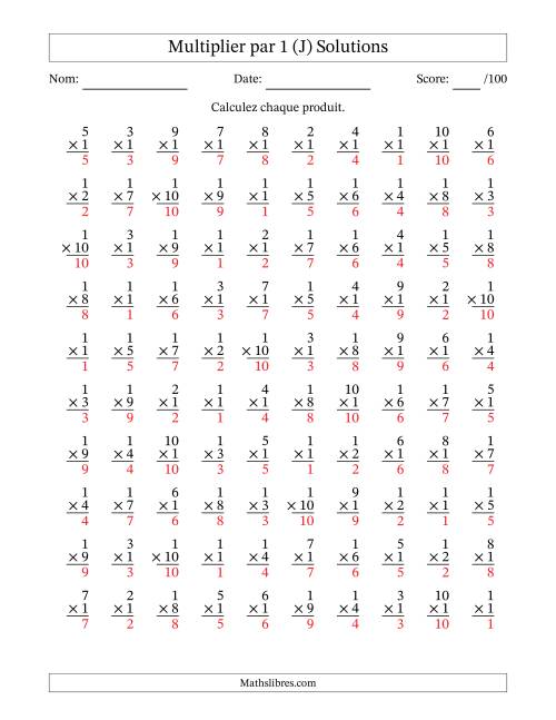 Multiplier (1 à 10) par 1 (100 Questions) (J) page 2