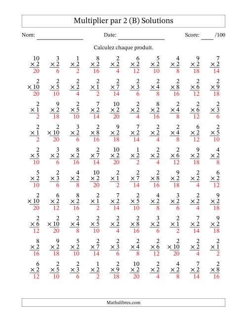 Multiplier (1 à 10) par 2 (100 Questions) (B) page 2