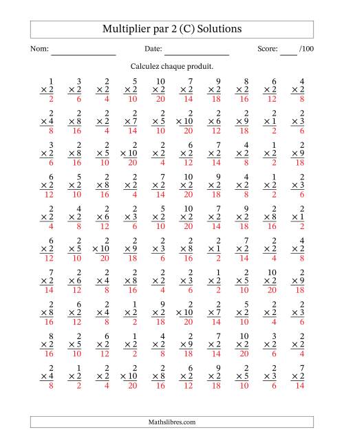 Multiplier (1 à 10) par 2 (100 Questions) (C) page 2