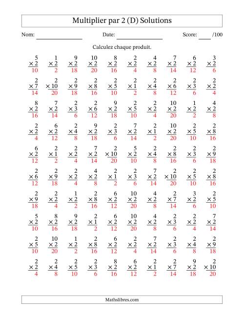 Multiplier (1 à 10) par 2 (100 Questions) (D) page 2