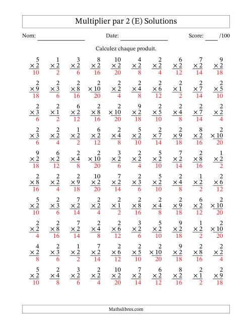 Multiplier (1 à 10) par 2 (100 Questions) (E) page 2