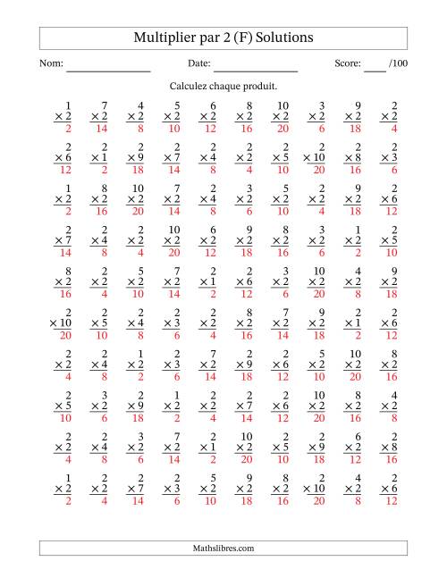 Multiplier (1 à 10) par 2 (100 Questions) (F) page 2