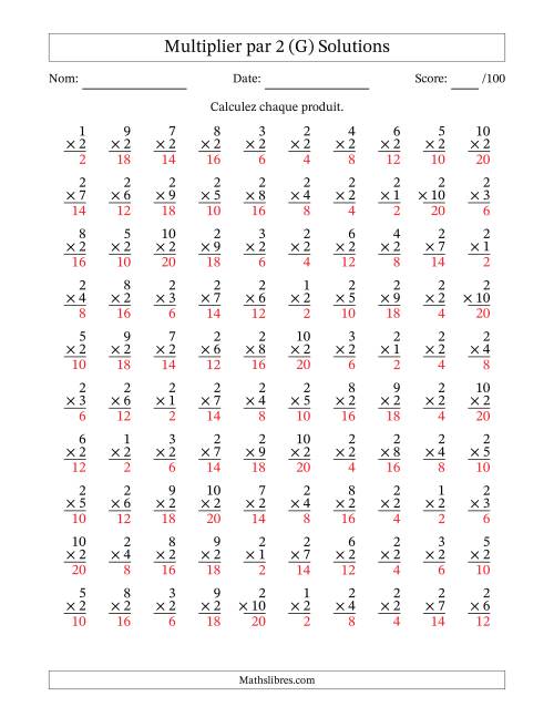 Multiplier (1 à 10) par 2 (100 Questions) (G) page 2