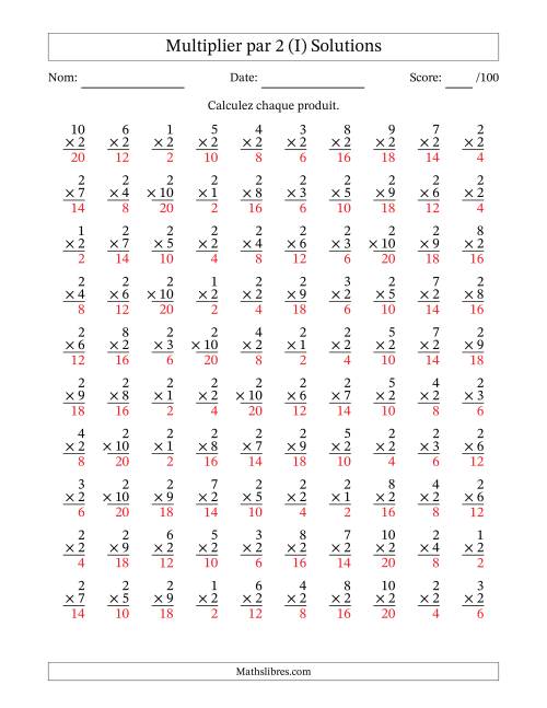 Multiplier (1 à 10) par 2 (100 Questions) (I) page 2