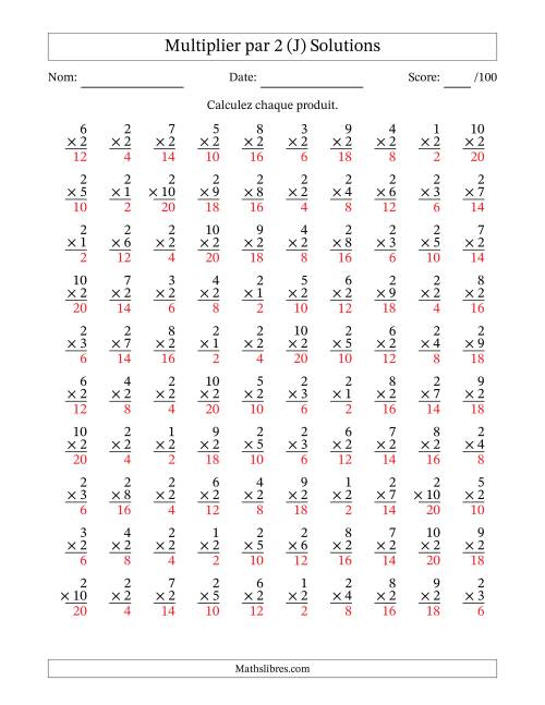 Multiplier (1 à 10) par 2 (100 Questions) (J) page 2