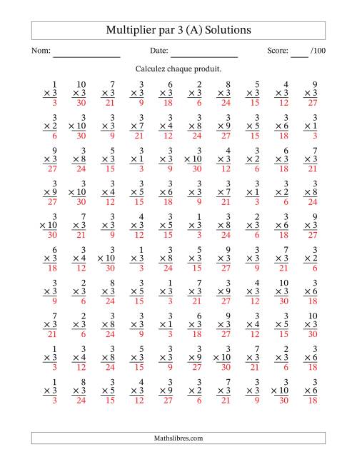 Multiplier (1 à 10) par 3 (100 Questions) (A) page 2