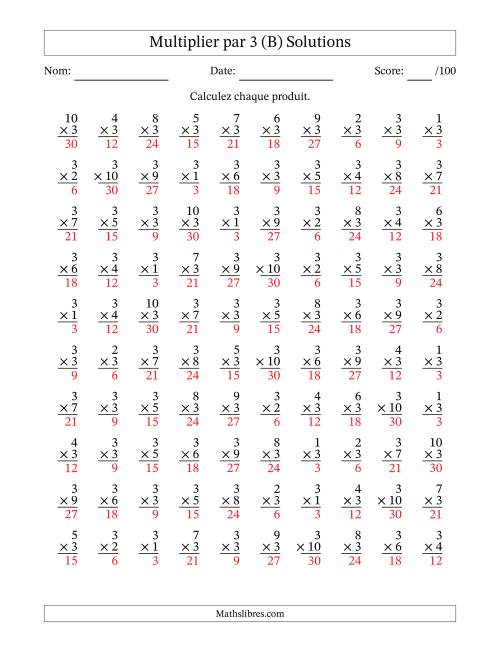 Multiplier (1 à 10) par 3 (100 Questions) (B) page 2