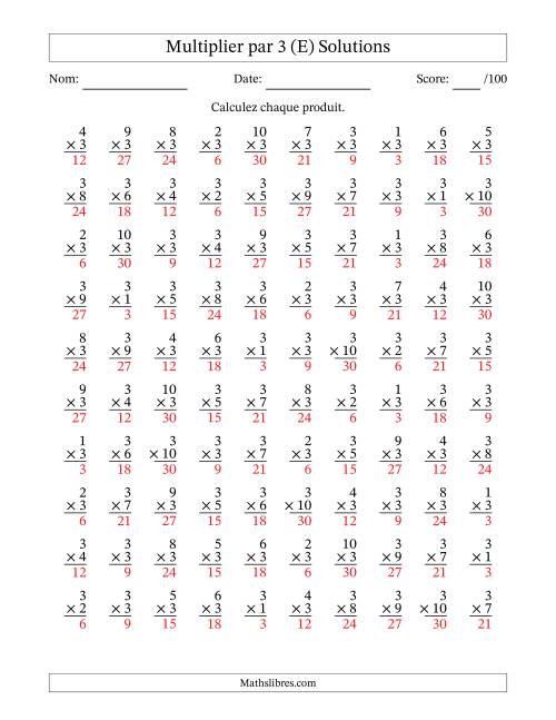 Multiplier (1 à 10) par 3 (100 Questions) (E) page 2