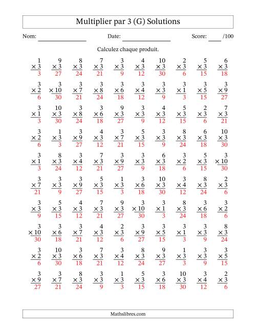 Multiplier (1 à 10) par 3 (100 Questions) (G) page 2