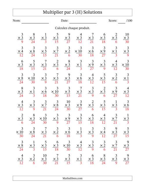 Multiplier (1 à 10) par 3 (100 Questions) (H) page 2