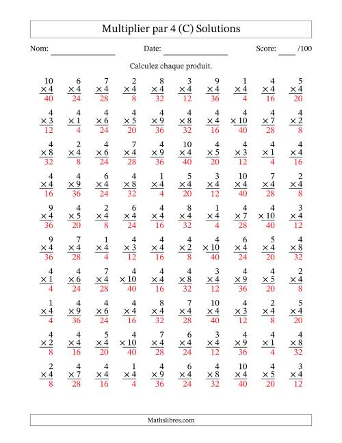 Multiplier (1 à 10) par 4 (100 Questions) (C) page 2