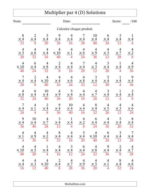 Multiplier (1 à 10) par 4 (100 Questions) (D) page 2