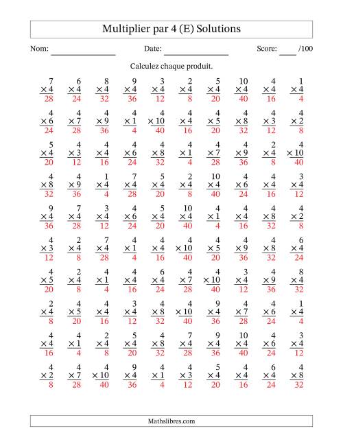 Multiplier (1 à 10) par 4 (100 Questions) (E) page 2