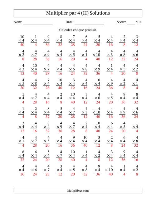 Multiplier (1 à 10) par 4 (100 Questions) (H) page 2