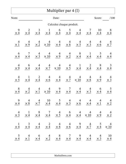 Multiplier (1 à 10) par 4 (100 Questions) (I)