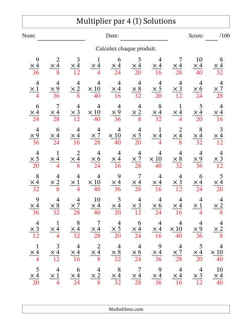 Multiplier (1 à 10) par 4 (100 Questions) (I) page 2
