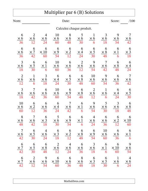Multiplier (1 à 10) par 6 (100 Questions) (B) page 2