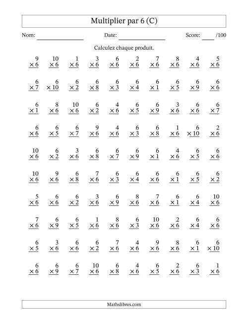 Multiplier (1 à 10) par 6 (100 Questions) (C)