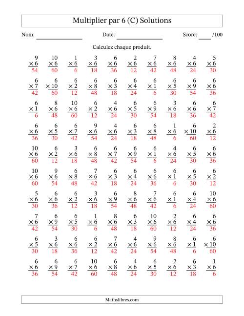 Multiplier (1 à 10) par 6 (100 Questions) (C) page 2