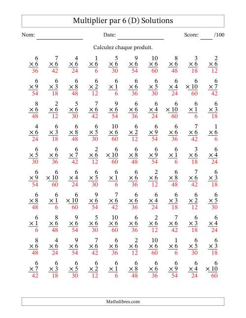 Multiplier (1 à 10) par 6 (100 Questions) (D) page 2