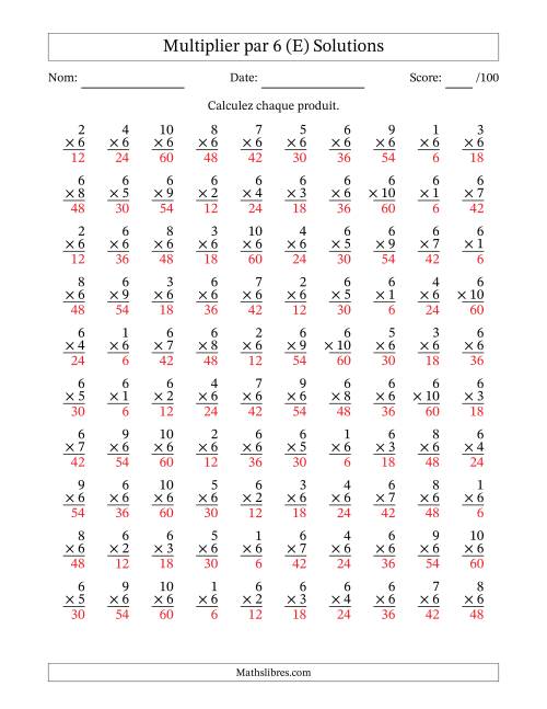 Multiplier (1 à 10) par 6 (100 Questions) (E) page 2