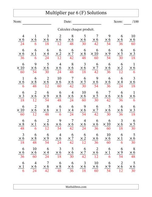 Multiplier (1 à 10) par 6 (100 Questions) (F) page 2