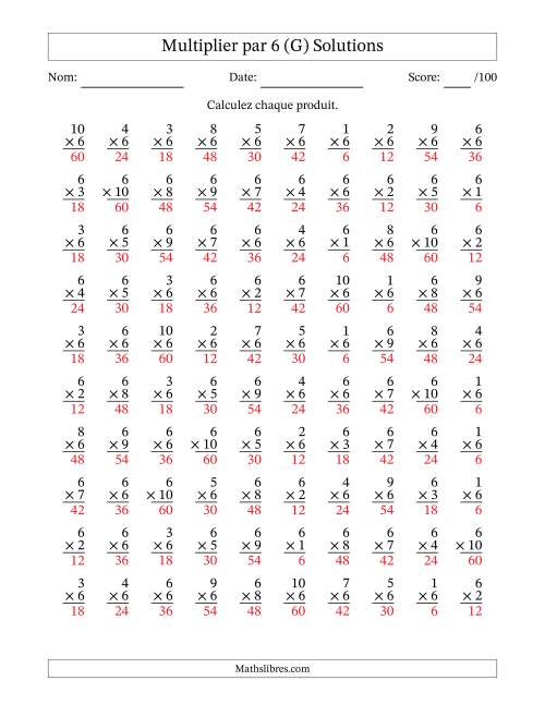 Multiplier (1 à 10) par 6 (100 Questions) (G) page 2