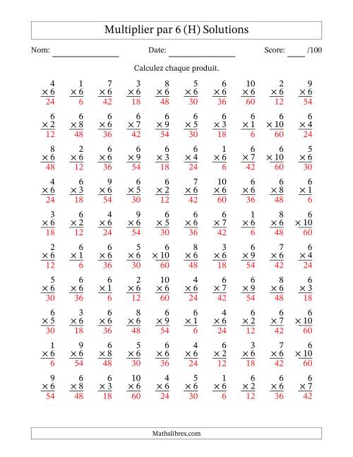 Multiplier (1 à 10) par 6 (100 Questions) (H) page 2
