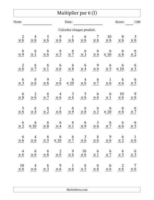 Multiplier (1 à 10) par 6 (100 Questions) (I)
