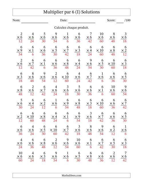 Multiplier (1 à 10) par 6 (100 Questions) (I) page 2