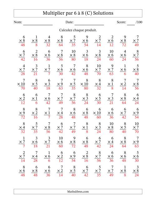 Multiplier (1 à 10) par 6 à 8 (100 Questions) (C) page 2