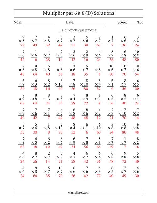 Multiplier (1 à 10) par 6 à 8 (100 Questions) (D) page 2