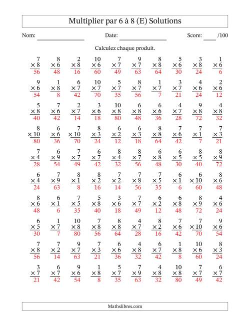 Multiplier (1 à 10) par 6 à 8 (100 Questions) (E) page 2