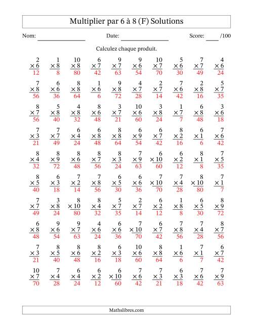 Multiplier (1 à 10) par 6 à 8 (100 Questions) (F) page 2