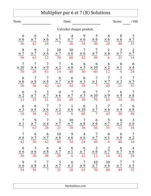 Multiplier (1 à 10) par 6 et 7 (100 Questions) (B) page 2