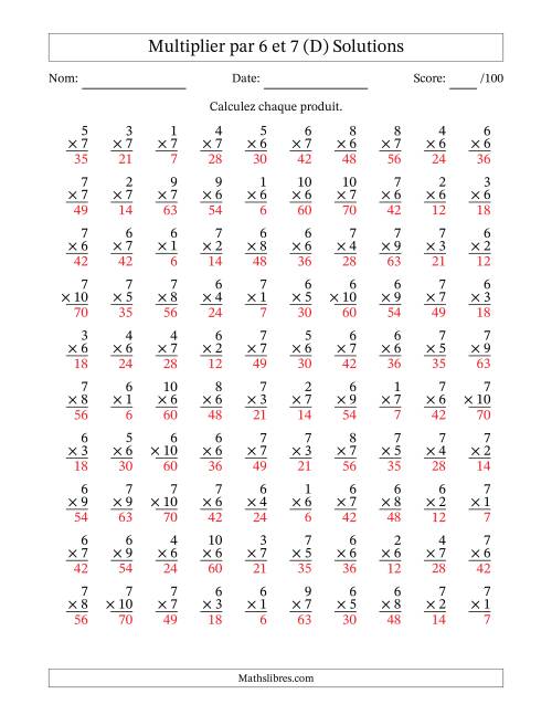 Multiplier (1 à 10) par 6 et 7 (100 Questions) (D) page 2