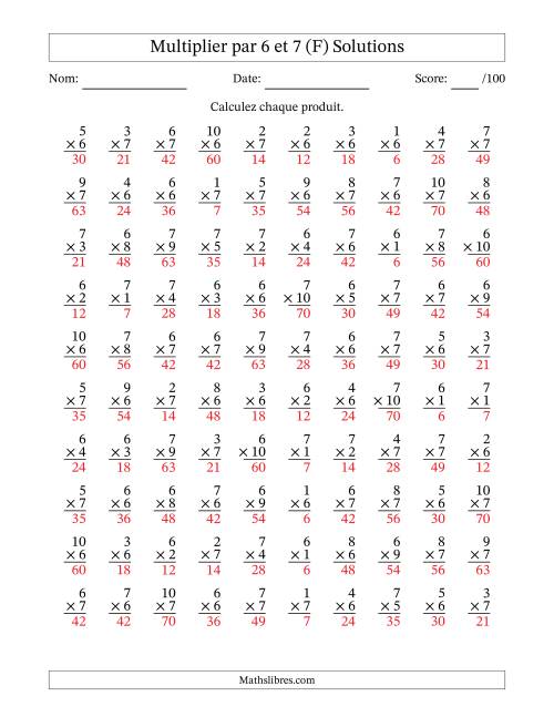 Multiplier (1 à 10) par 6 et 7 (100 Questions) (F) page 2