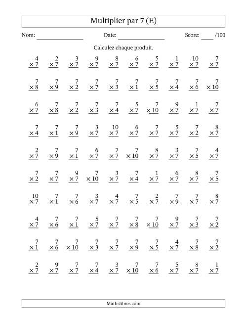 Multiplier (1 à 10) par 7 (100 Questions) (E)