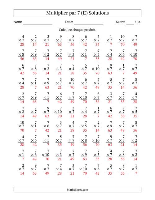 Multiplier (1 à 10) par 7 (100 Questions) (E) page 2