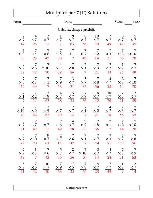 Multiplier (1 à 10) par 7 (100 Questions) (F) page 2