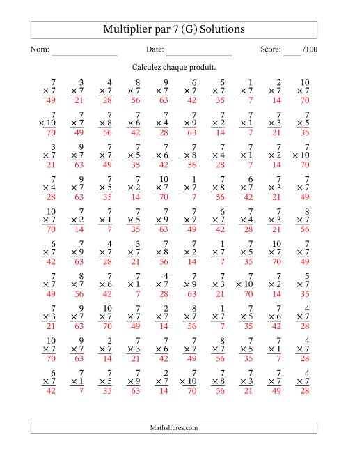 Multiplier (1 à 10) par 7 (100 Questions) (G) page 2