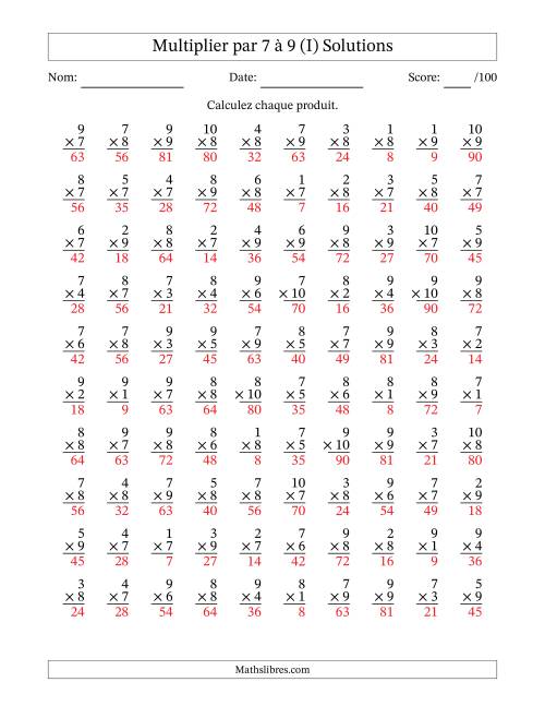 Multiplier (1 à 10) par 7 à 9 (100 Questions) (I) page 2