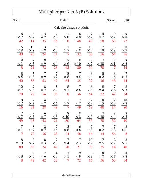 Multiplier (1 à 10) par 7 et 8 (100 Questions) (E) page 2