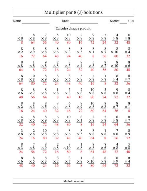 Multiplier (1 à 10) par 8 (100 Questions) (J) page 2